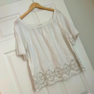 LOFT short sleeved square neck top with lace detail and trim XL